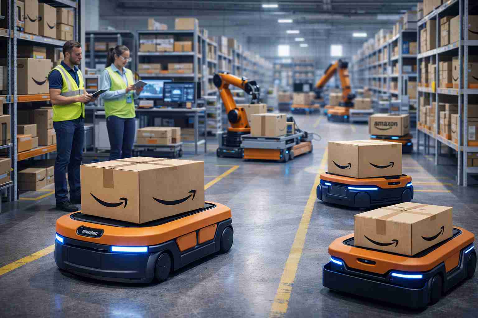 Robots con inteligencia artificial realizando tareas